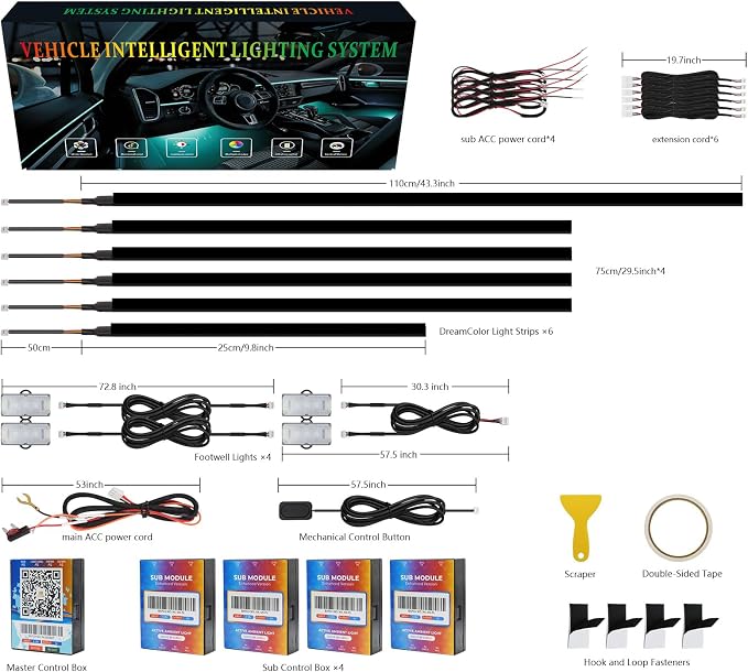 Dreamcolor Acrylic Car Interior Lights 10 in 1 RGB LED Strip Lights APP Control Zoned Control System 252 Color Modes DIY Fiber Optic Ambient Lighting Kits Music Car Neon Light Kits New Version - Image 9