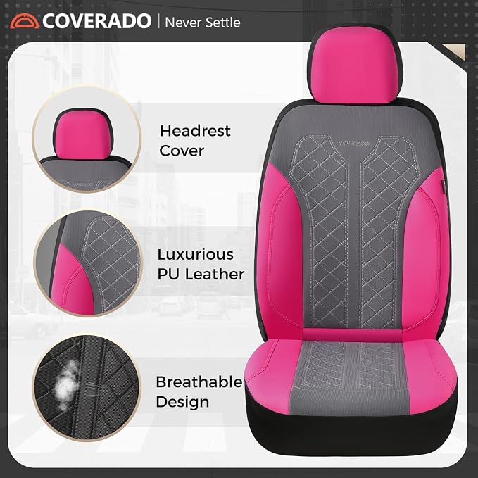 Coverado Car Seat Covers Full Set, Leather Seat Covers, Rose Automotive Protectors 5-Seat, Luxury Universal Fit Seat Covers for SUV, Truck, Sedan and Most Vehicles All-Weather - Image 7