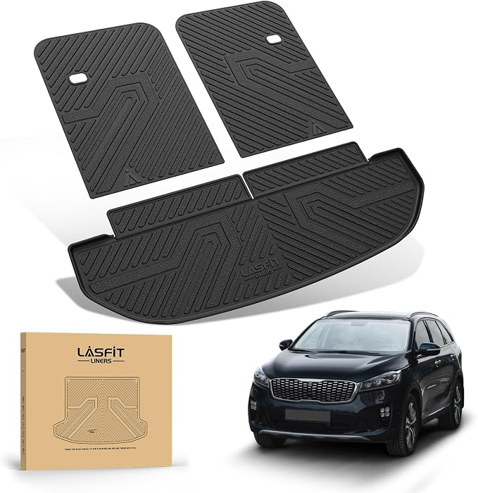 LASFIT Cargo Mats for Kia Sorento 7-Seat 2020 2019 2018 2017 2016 | (Not Fit 5-Seat) All Weather TPE Custom Fit Cargo Trunk Mat & Backrest Mats Accessories, Black - Image 9