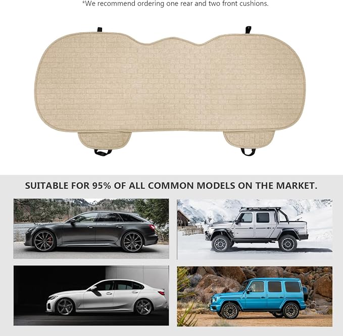 Car Seat Cover for Rear Seats, Comfortable Linen Seats Cushion Pad Mat with Storage Pockets, Anti-Slip Breathable Bottom Long Rear Seat Cover Protector for SUV Truck Van (Beige) - Image 6