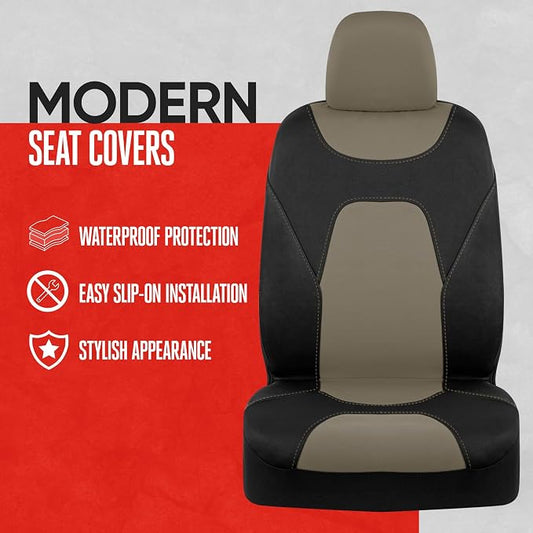 Motor Trend AquaShield Waterproof Front Seat Covers, Beige Seat Covers for Cars – Neoprene Front Car Seats Cover, SUV Seat Covers Protector - Car Interior Cover for Auto, Trucks, & Dog Owners - Image 2