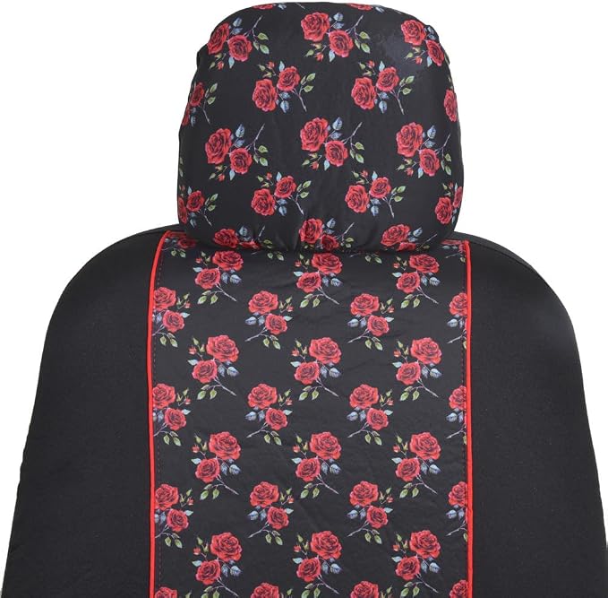 BDK Red Rose Car Seat Covers for Front Seats, 2 Pack – Flower Pattern Front Seat Cover Set with Matching Headrest, Sideless Design for Easy Installation, Fits Most Car Truck Van and SUV - Image 9