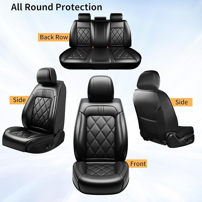 Rio Car Seat Covers Custom Fit for KIA Rio 2014-2025 2026, Premium Full Coverage Leather Automotive Seat Protectors, All Seasons Waterproof Breathable, Airbag Compatible (Full Set, Black - Image 8