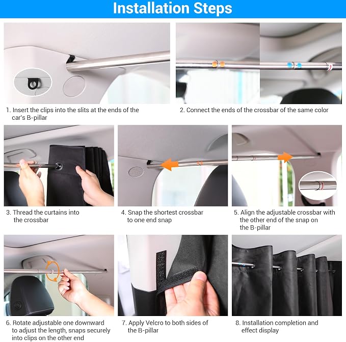 XCBYT Car Privacy Divider Curtain for SUV Van, Adjustable Blackout Rod | Blocks 98% light for camping & nursing. Requires B-pillar gap. Center divider only; side windows remain exposed - Image 7