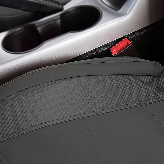 Flying Banner car seat Covers Protects Water Proof Faux Leather Carbon Fiber Fronts Gray Gray - Image 8