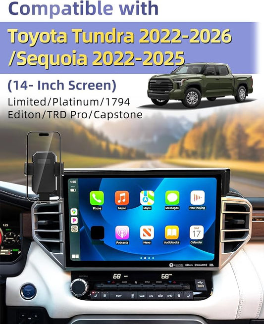 PZK Car Phone Mount for Toyota Tundra 2022-2026 /Sequoia 2023-2026 14-Inch | Auto Lock Screen Car Phone Holder Limited/Platinum Tundra Accessories 360° Rotation Hands Free Cradles Not Block Vent - Image 2