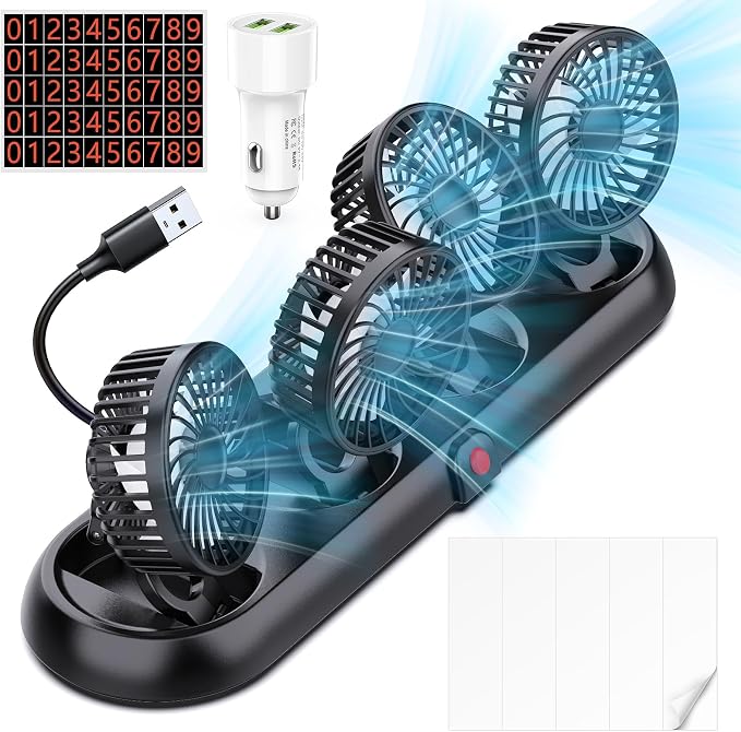 4-Head Car Fan,3-Speed Adjustable Car Cooling Fan for Vehicle,360°Rotatable Portable Cooling Fans for Car,USB/12V Cigarette Lighter Powered,Powerful Airflow for SUV Rv Sedan Van Boat - Image 8