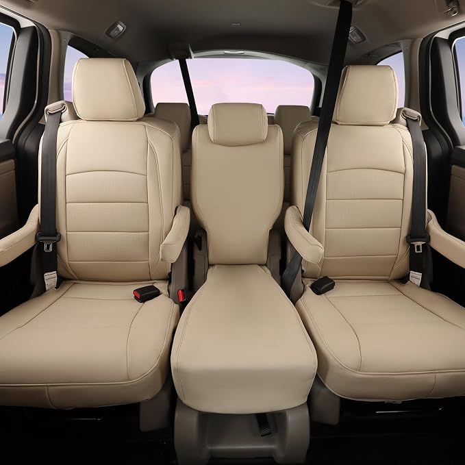 Full Set Car Seat Covers for Honda Odyssey 2005-2010,8-Seater,Faux Leather | for EX,EX-L,Touring,2nd Row 40/20/40 Split Seat,Waterproof Seat Protector,Fit Like A Glove(Beige) - Image 7