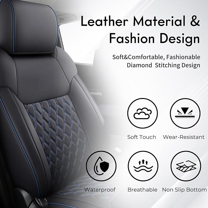 Huidasource Tacoma Front&Back Car Seat Covers, Automotive Seat Cushion Fit for 4th Gen Toyota Tacoma 2024-2026 Double&Crew Cab Trailhunter SR SR5 Limited TRD Sport/Off Road (Full Set/Black&Blue) - Image 8