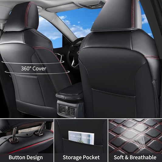 Huidasource Custom Fit RAV4 Front Seat Covers, Waterproof Interior Car Seat Accessories Fit for 19-24 Toyota Rav4 XLE LE XLE Premium Limited(Not for Hybrid/Adventure/TRD Off-Road/Prime, Black&Red) - Image 2