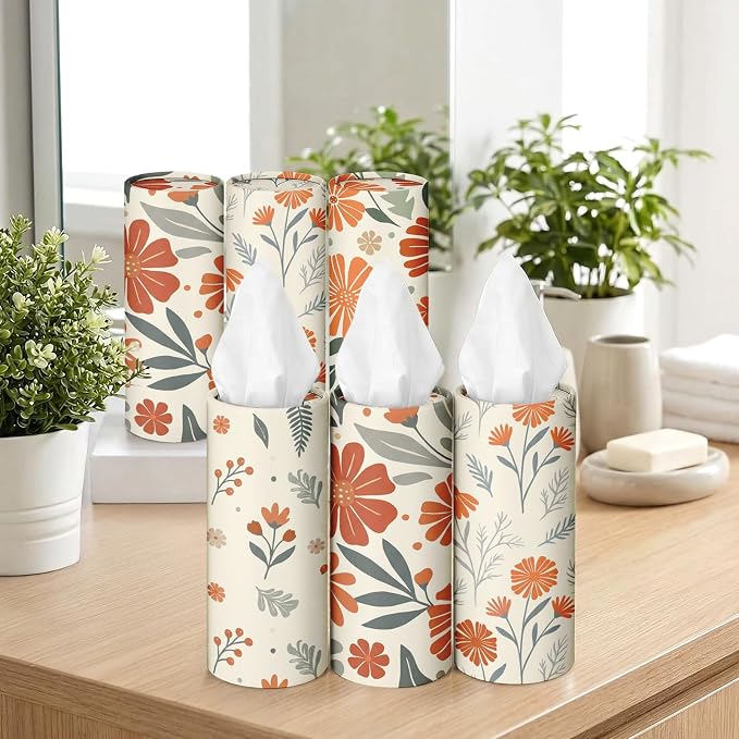 Arttown Car Tissue Holder for Cup Holder Facial Tissues 12 Pack Boho Floral | Bulk 3-Ply,Refillable Marble Print Cylinder Tissue Boxes,Fit Car Home Office School (600 Sheets Total,50 Sheets Each) - Image 7