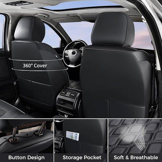 Huidasource 2Door/4Door Wrangler JK Front Seat Covers 2007-2017, Black | Faux Leather Wrangler JK Front Seat Covers 2007-2017, Seat Coushion Covers for Jeep Wrangler Sahara Sport Rubicon - Image 2