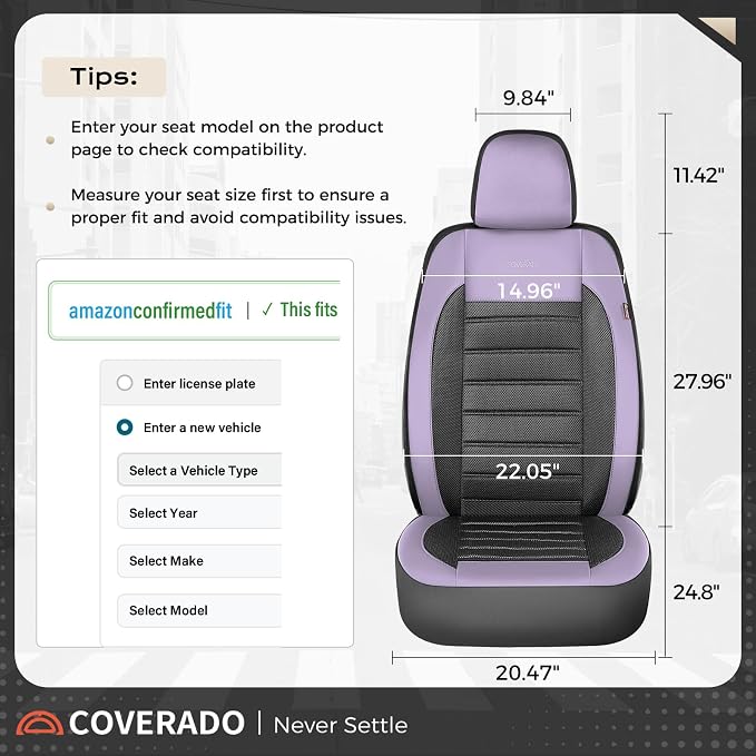 Coverado Car Seat Covers Full Set, Luxury Leather Car Seat Covers, Automotive Front and Rear Mesh Seat Covers, Full Set 5 Seats, Purple&Black Seat Covers for SUV Sedan Truck - Image 8