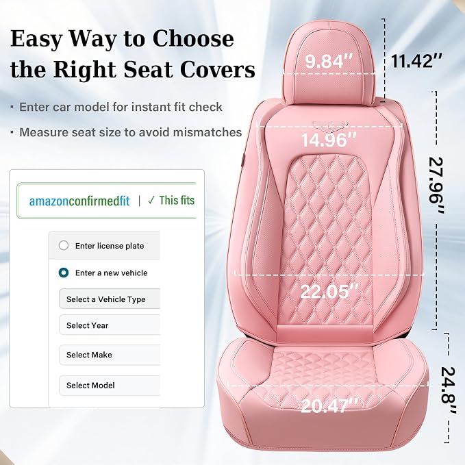 Coverado Front Seat Covers, Luxury Faux Leather Breathable Waterproof Protectors, Universal Fit for Cars, SUVs, Trucks, Durable Car Seat Protectors, Waterproof Car Cushions – Pink - Image 7