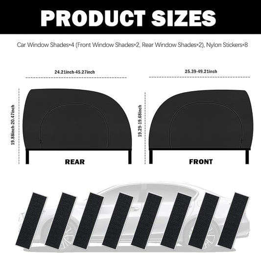 4PCS Front/Rear Car Window Shades with Zipper,Breathable Car Side Window Sun Shade for Privacy Protection,Mesh & Blackout Cars Windows Screens for Camping with Nylon Stickers - Image 2
