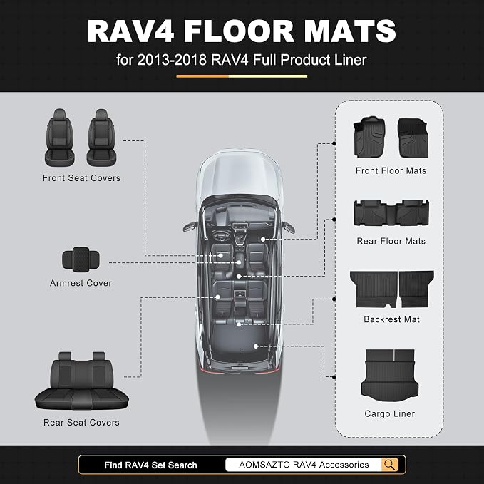 AOMSAZTO Floor Mats for Toyota RAV4 2013-2018 (NO Hybrid), Cargo Mat Set | Custom Fit Floor Liners & Cargo Liner with Seatback Mat All-weather Easy to Clean Heavy Duty Waterproof Trunk Mat - Image 9