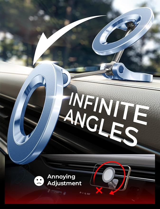 LISEN for MagSafe Car Mount, Magnetic Phone Holder for iPhone 17 16, Blue | Super Compact Foldable Phone Holder for Car, 24 Strong Magnets Power for iPhone 12-17 Series, Classic 3M Adhesive No Residue - Image 9
