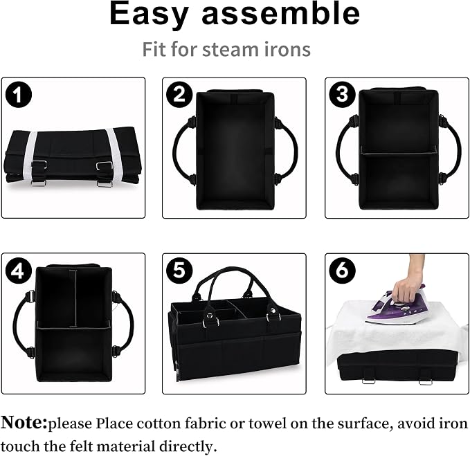 XUANGUO Large Baby Diaper Caddy Organizer, Felt Basket with Handles, Black | Nursery storage bin with dividers; portable tote bag for baby stuff, changing table or car, baby shower and registry gifts. - Image 7