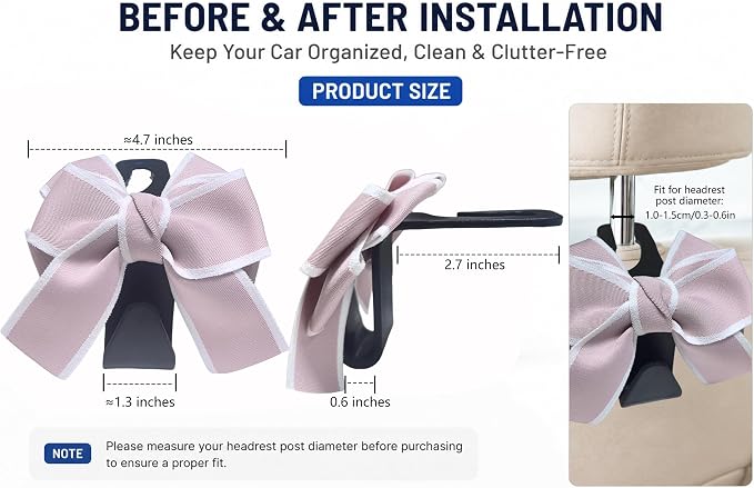 2 Pack Car Purse Hooks, Cute Bow Car Seat Headrest Hook Hanger for Purses and Bags (pink) | Car Bag Hanger for Groceries, Coats, Umbrellas and Daily Essentials, Bow-Shaped Car Interior Organizer for Handbags and Bags - Image 4