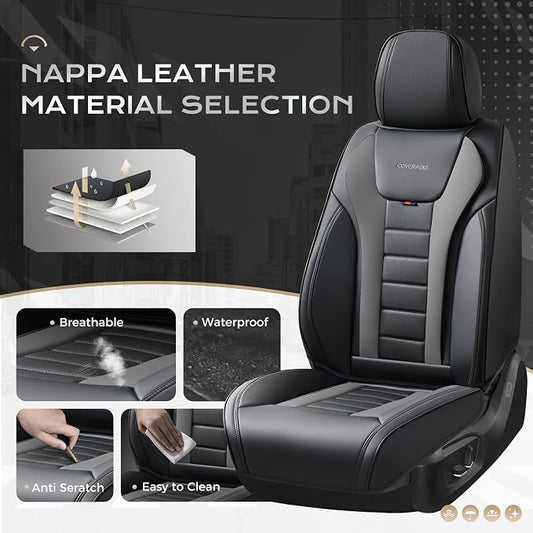 Coverado Car Seat Covers Full Set, Seat Covers for Cars, Front Seat Covers and Back Seat Cover Waterproof Leather Automotive Seat Cover, Universal Car Interior Protectors Cushion for Most Cars - Image 2