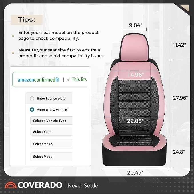 Coverado Car Seat Covers Full Set, Luxury Leather Car Seat Covers, Automotive Front and Rear Mesh Seat Covers, Full Set 5 Seats, Pink Black Seat Covers for SUV Sedan Truck - Image 8