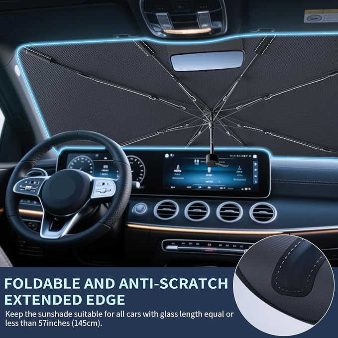 Tecoom Umbrella Sun Shade for Car Front Windshield 57"x32" | Double Heat Shield Coating, Universal for Sedan SUV, Vehicle Window Visor, Automotive Interior Sun Protection UV Block - Image 8