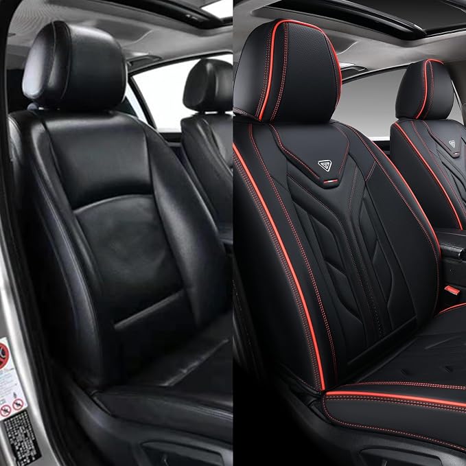 Coverado Front Car Seat Covers, 2Pcs Leather Seat Covers for Cars, Car Seat Protector Front Seats Only Auto Car Accessories Fit for Most Sedans SUV Pick-up Truck(Black&Red) - Image 9