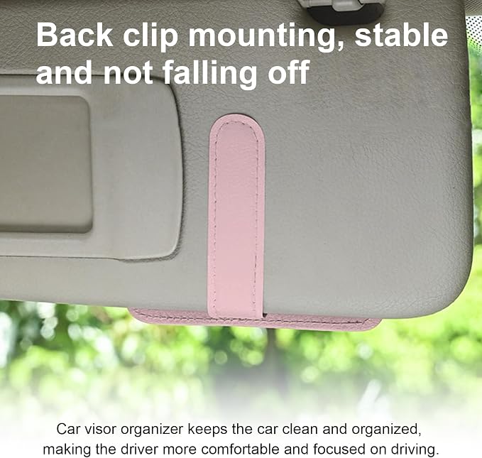 Augeny Car Sun Visor Organizer, Small Auto Visor Organizer and Storage, Registration and Document Holder, Vehicle Accessories for Sunglasses, Document, Card, Pen, Driver License (Pink) - Image 6