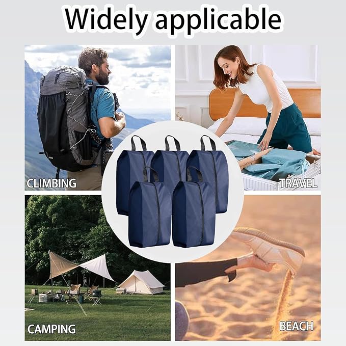 5Pcs XL Travel Shoe Bags Portable Travel Gifts Shoe Organizer with Zipper Closure, Waterproof Nylon Shoe Storage Organizer with Handle Travel Bags For Men and Women, Navy - Image 8