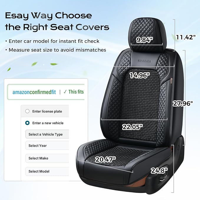 Coverado Seat Covers Full Set, 5 Seats Universal Seat Covers for Cars, Black Car Seat Covers Front Seats Back Seat Cover, Breathable Car Seat Cushion, Leather Seat Cover Seat Protector Fit Most Cars - Image 7