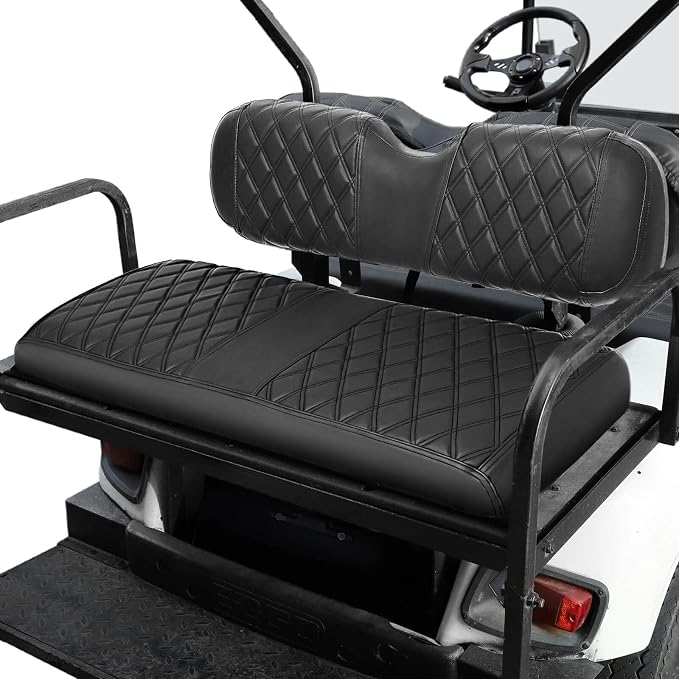 Golf Cart Rear Seat Covers for EZGO Club Car Yamaha Marine Leather Diamond | Protect & Refresh Worn Seats, Precise Fit, Staple-Free Install, Comfort, Anti-Scratch, Anti-Fading, Easy Clean Black - Image 8