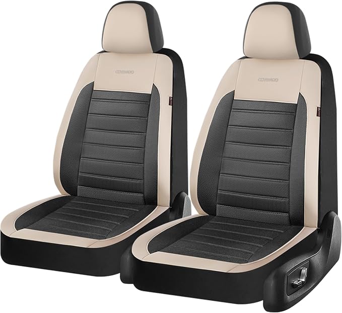 Coverado Car Seat Covers Front Seats, Luxury Leather Car Seat Covers, Automotive Mesh Seat Covers 2 Pack, Airbag-Compatible, Black Beige Seat Covers for SUV Sedan Truck - Image 7