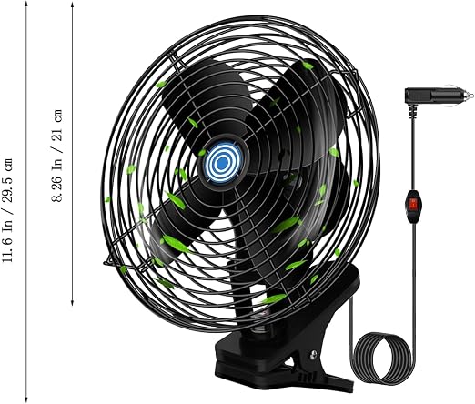 Ultra-Quiet Portable Car Fan, 8 Inch Clip-on Cigarette Lighter Fan forTruck, Boat, Buses, Tractor,Camper - Image 6