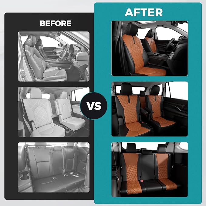 Custom Seat Covers for Toyota Grand Highlander 2024-2026 7 Seats | black brown, faux leather, 2nd row captain chairs, waterproof, breathable, airbag compatible, stain resistant - Image 7