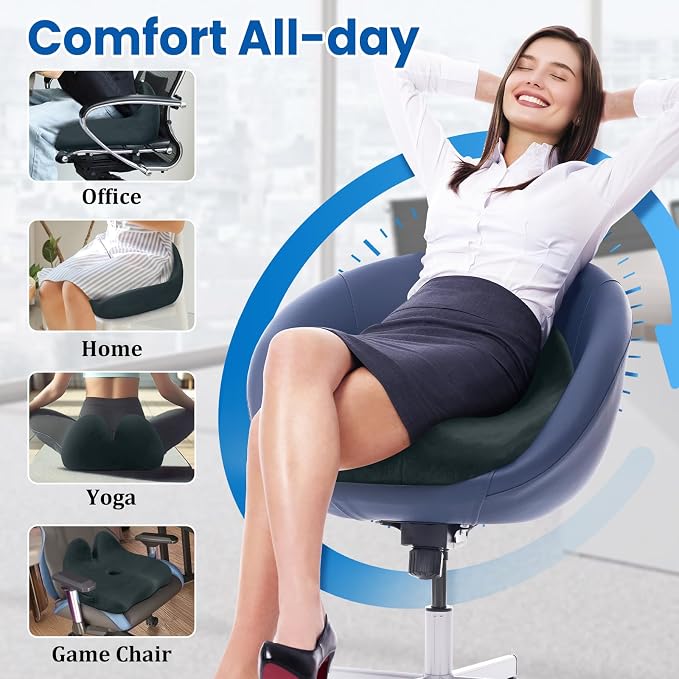 CushZone Extra Large Seat Cushion, Sciatica Support for Chair, Blue Grey | Ergonomic Office Chair Cushion for Hip & Tailbone Pain Relief, Memory Foam Cushion for Car, Long Trip, Desk Chair, Lab - Image 7