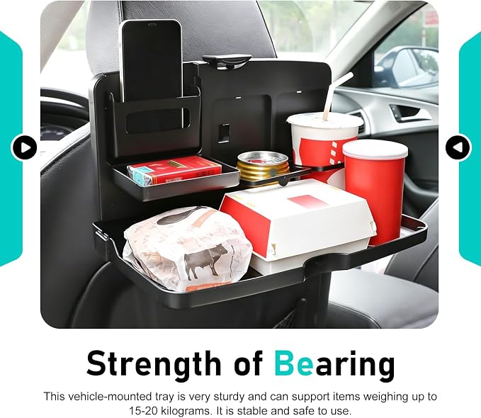 Car Food Tray Holder, Multifunctional Foldable Car Backseat Travel Tray, 13.38" x 7.87" Back Headrest Seat Eating Food Trays, for Food, Meal, Snack, Drinks (Black) - Image 7