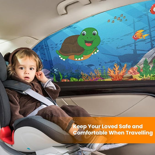 Car Window Shades(2 Pack)-Side Window Sun Shades, UV Protection Breathable Spandex Baby Window Covers, Universal Fit Most of Cars, Protect Privacy for Family-(27.2"x39.8"), Ocean Blue - Image 2