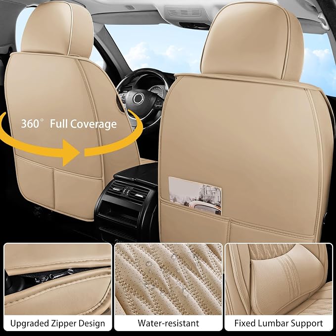 WELLDO Car Seat Covers, 2 Seats,Beige | Waterproof, Scratch-Resistant, Breathable & Easy to Clean, Universal Fit for SUV Sedan Truck, Full Set - Image 8