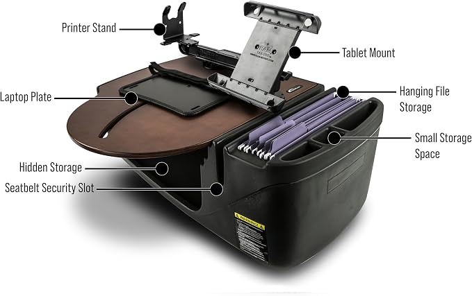 AutoExec AE-RMCD-PS-TAB-21M Roadmaster Car Desk for Your Vehicle Workstation and Mobile Office, Mahogany with Printer Stand and Tablet Mount | Vehicle Workstation, Mobile Office, Printer Stand, Tablet Mount - Image 3