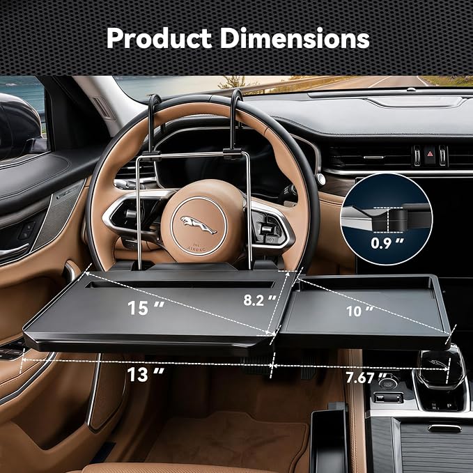 XOOL 2 in 1 Car Steering Wheel Tray, Back Seat Headrest Tray with Phone Holder – Foldable/Height Adjustable Steering Wheel Desk, Car Laptop Desk & Food Tray for Cars, SUVs & Trucks - Image 9