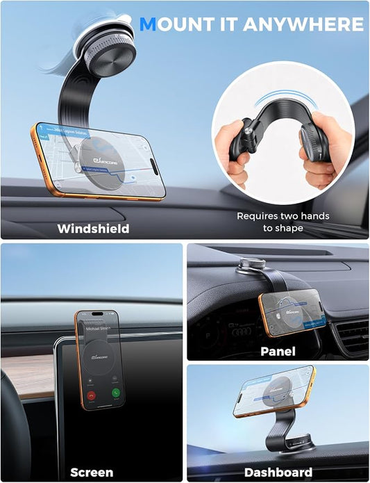 Magsafe Car Mount, Bendable Alloy Arm Magnetic Phone Holders for Your Car | 8” long, Dashboard, Windshield, Vacuum Suction Cup, 22 N55 Magnets, 2.75” Mount Pad, Fits iPhone 17 16 15 14 13 12 Pro Max - Image 2