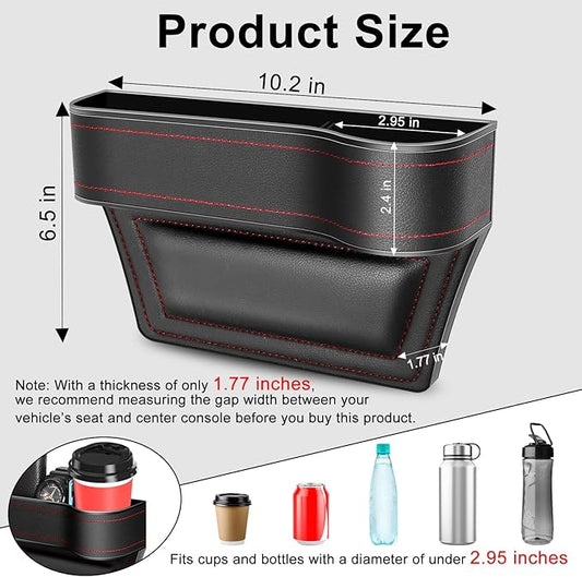 Car Seat Gap Filler Organizer, 2 Pack Multifunctional Car Seat Organizer, Auto Console Side Storage Box with Cup Holders 2 Seat Hooks for Drink, Car Organizer Front Seat for Holding Phone, Sunglasses - Image 2