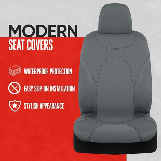 Motor Trend AquaShield Waterproof Front Seat Covers, Solid Gray Seat Covers for Cars – Neoprene Front Car Seats Cover, SUV Seat Covers Protector - Car Interior Cover for Auto, Trucks, & Dog Owners - Image 2