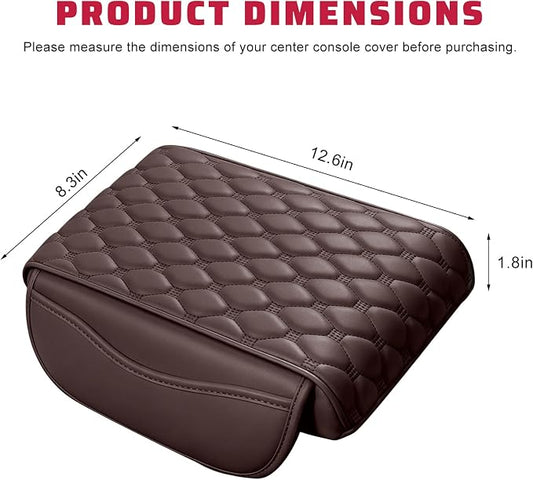 Car Center Console Cover, Memory Foam Auto Armrest Cushion Center Console Pillow Pad with Side Pockets, Anti-Scratch Leather Elbow Pillow Armrest Seat Box Protector for Most Cars (Coffee) - Image 2