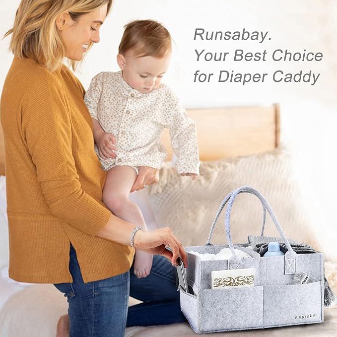 Runsabay. Nursery Basket-Baby Diaper Caddy Organizer for Changing Table-Portable Holder Tote Bag-Car Organizer with Removable Divider-Best Shower Gift Basket for Newborns Registry- Grey & Large Size - Image 8
