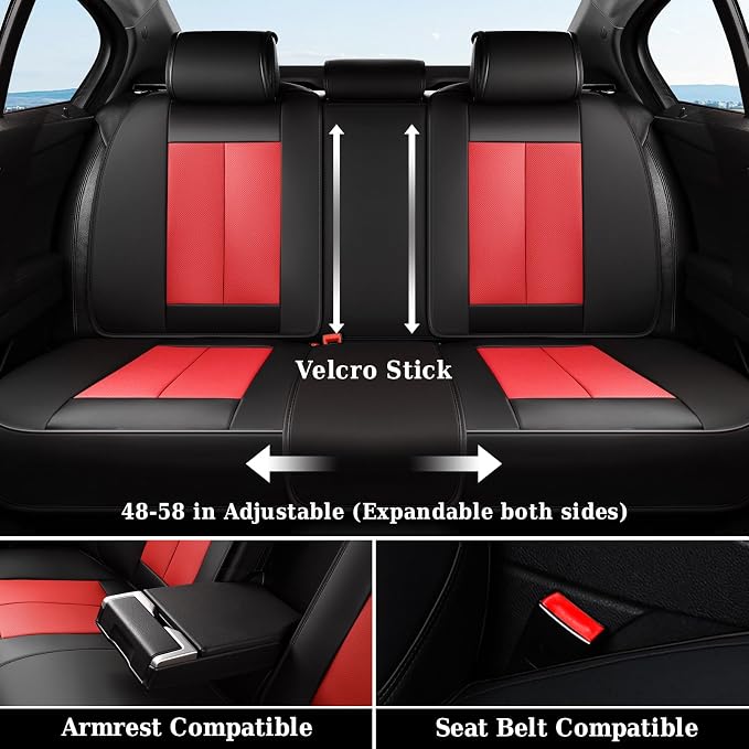 Coverado Automotive Seat Covers, Car Seat Protector for Back Seat, Waterproof Seat Covers for Cars Carseat Cover, 3-Pieces Back Seat Cover for Car, Faux Leather Universal Fit Most Cars, Black&Red - Image 7