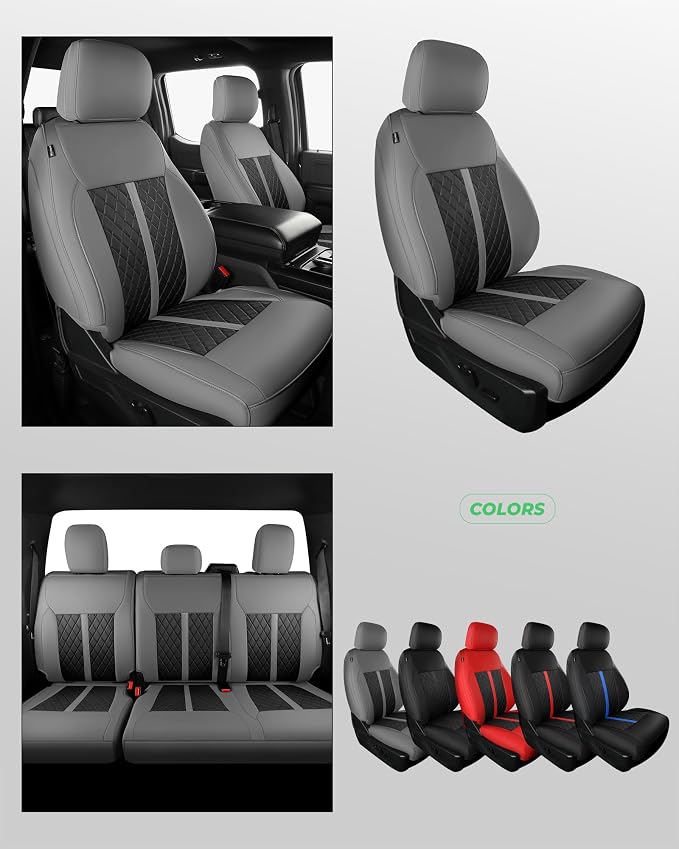 RIDEPOSH for Ford F150 Leather Seat Covers, SuperCrew XL XLT 2021-2026 | Fits F250 F350 Super Duty Crew Cab 2023-2026, Custom Fit, Bucket Seat, Stain Resistant, Airbag Compatible, Easy-Clean - Image 8