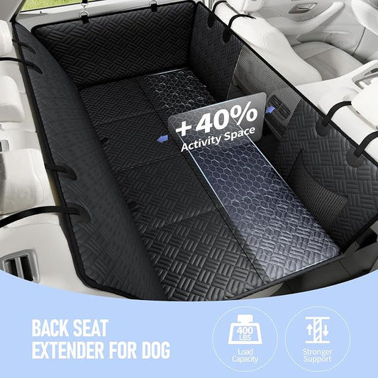 Dog Car Seat Cover for Back Seat, Hard Bottom Back Seat Extender for Dog | Supports 400lbs, Waterproof, Heavy Duty, Scratch Resistant, Dog Hammock for Midsize Cars & Compact SUVs, Black, 53 Inch - Image 2