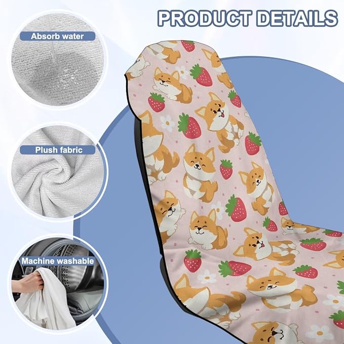 Horeset Corgi Pattern Towel Car Seat Cover – Multi-Function Absorbent Beach & Gym Towel, Sweat Proof Soft Easy Install, Fits SUV Truck Sedan - Image 8