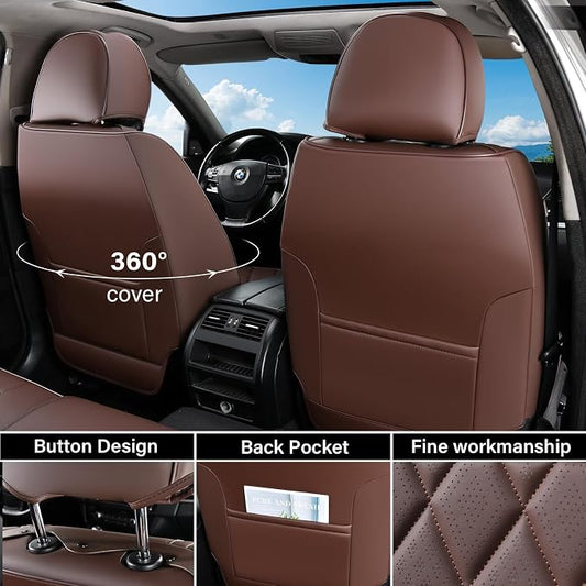 Coverado Front Seat Covers, Car Seat Covers Front Seats, Luxury Faux Leather Seat Covers for Cars, Car Seat Protector Waterproof, Automotive Driver Seat Cover Universal Fit for Most Cars, Brown - Image 2